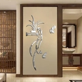 Pegatina de pared 3D de acrílico espejo con motivos florales y mariposas de hogar - Plateado
