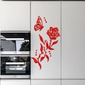 Pegatinas de pared 3D de acrílico rojo con rosas y mariposas para decoración hogar - Rojo