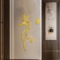 Pegatina de pared 3D moderna de acrílico espejo dorado con diseño floral y mariposas - Dorado