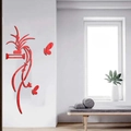 Vinilo de pared 3D moderno de acrílico rojo brillante con flores abstractas y mariposas - Rojo