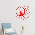 Adesivi murali in acrilico rosso con gatto sulla luna e stelle per decorazione - Rosso