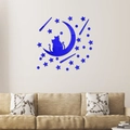 Adesivi murali in acrilico specchiato blu con gatto sulla luna e stelle per la casa - Blu