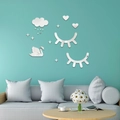 Pegatinas de pared de espejo 3D acrílico con luna y estrellas para salón moderno - Plateado