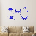 Pegatinas de pared 3D de acrílico con nubes, estrellas y cisne espejo azul decorativo - Azul