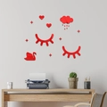 Pegatinas de pared 3D de espejo acrílico rojo con cisne y nubes decorativas - Rojo