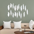 Set di 18 adesivi murali a specchio in acrilico a forma di piuma per decoro soggiorno - Argento