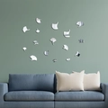 Pegatinas de pared 3D espejo plateado de hojas de ginkgo para decorar salón moderno - Plateado