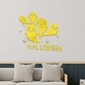 Stickers muraux 3D en acrylique jaune avec fantômes et lettrage décoratif Halloween - Doré
