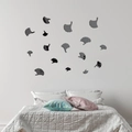 Detailed view of silver ginkgo leaf acrylic 3D wall stickers in a modern bedroom setting - Black