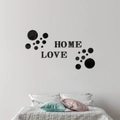 Detail of 3D acrylic mirror wall stickers featuring HOME and LOVE text in black finish - Black