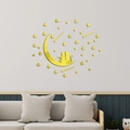 Pegatinas de espejo 3D de gato y luna dorados de acrílico para salón moderno y DIY - Dorado