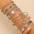Mehrlagiges silbernes geometrisches Armband Set mit Dornen Gliedern und Anhängern - Mehrlagiger Mix-Stil (2401029601)