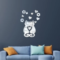Pegatinas de pared espejo 3D con gatos cariñosos y corazones en pared de salón - Plateado