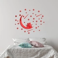 Pegatina de pared 3D espejo acrílico rojo con luna, gatos y estrellas decorativa - Rojo
