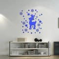 Adesivi murali 3D in acrilico blu specchiato con cervo di Natale stelle e fiocchi - Blu