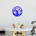 Vinilo de pared redondo azul Klein moderno con recorte de reno y patrones florales decor - Azul