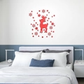 Adesivi murali 3D in specchio acrilico rosso con renna e fiocchi per decorazione casa - Rosso