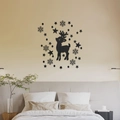 Detail of 3D black acrylic sika deer and snowflakes wall stickers in a cozy bedroom setting - Black
