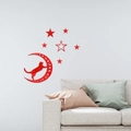 Stickers muraux miroir en acrylique rouge chat lune et étoiles pour déco de salon - Rouge