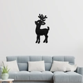 Modern black mirror deer wall sticker placed above a sofa in a minimalist living room décor - Black