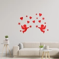 Adesivi murali 3D in acrilico specchiato rosso con motivi a cuore e angeli - Rosso