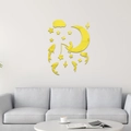 Stickers muraux en acrylique jaune miroir avec garçon pêchant sur la lune pour chambre d'enfant - Doré