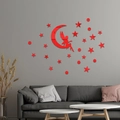 Pegatinas de pared de acrílico rojo hada en luna y estrellas para cuarto de niñas - Rojo