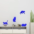 Juego de cuatro pegatinas de espejo acrílico azul con siluetas de gatos jugando - Azul