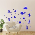 Stickers muraux animaux marins en acrylique bleu avec baleine et sous-marin effet miroir - Bleu
