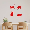 Juego de cuatro pegatinas de pared de silueta de gato de espejo acrílico rojo moderno - Rojo