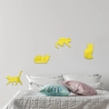 Set de 4 pegatinas de espejo de gato en acrílico amarillo para decoración de dormitorio - Dorado