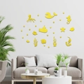 Stickers muraux miroir 3D en acrylique jaune avec animaux marins pour décor d'enfants - Doré