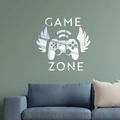 Pegatinas de pared 3D espejo acrílico game zone con mando y alas para cuarto de niños - Plateado