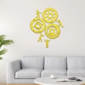 Modern 3D golden mirror gear wall sticker with human silhouettes for living room decor - Gold