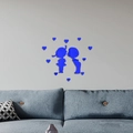 Pegatinas de pared 3D de acrílico con siluetas de niños besándose y corazones azules - Azul