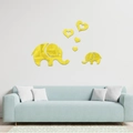 Detail of yellow mirror acrylic wall decals showing elephant family and heart shapes - Gold (JM603)