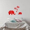 Pegatinas de pared de espejo acrílico rojo 3D con elefantes de padres e hijos y corazones - Rojo (JM603)