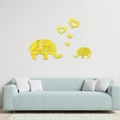 Pegatinas de pared de espejo acrílico de elefante y corazón amarillo para decoración - Dorado (JM603)