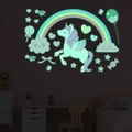 Leuchtendes Einhorn und Regenbogen Wandtattoo Set fluoreszierend für Kinderzimmer Deko - Grün Leuchtendes Regenbogen Einhorn Design (HP-YG001)