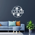 Vinilo de espejo de fútbol con nombre Sarah personalizado para salón de tonos azul - Plateado