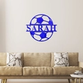 Espejo de pared personalizado de balón de fútbol en acrílico azul con nombre - Azul