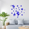 Pegatinas de pared espejo azul real con hadas y ciervo para decorar el hogar - Azul