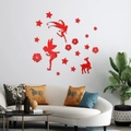 Pegatinas de pared 3D de acrílico rojo con hadas y estrellas para decorar el salón - Rojo