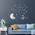 Stickers muraux miroir acrylique lune et étoiles avec oiseau sur branche pour décoration - Argenté