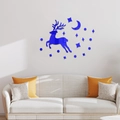 Sticker mural miroir bleu en acrylique avec cerf, lune et étoiles pour décor de maison - Bleu