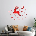 Stickers muraux en acrylique miroir rouge motif renne de Noël et lune pour décoration - Rouge
