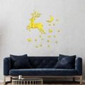 Stickers muraux miroir en acrylique doré avec cerf, lune et étoiles pour la maison - Doré