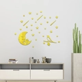 Stickers muraux miroir acrylique doré avec lune, oiseaux et étoiles pour déco - Doré