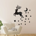 Detail of black acrylic mirror wall stickers featuring a running deer, moon and stars - Black