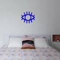 Décoration murale 3D en acrylique bleu en forme d'œil avec longs cils pour chambre moderne - Bleu